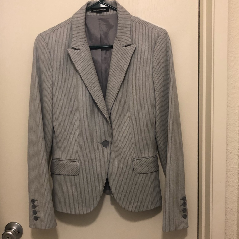 Express Grey Black Pinstriped Blazer